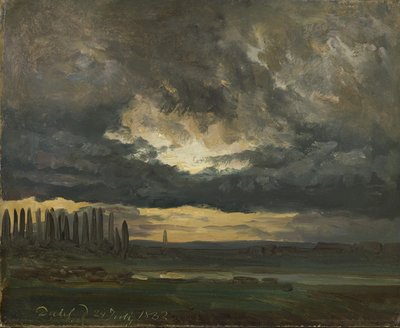 Molnstudie över Elbe med popplar av Johan Christian Dahl