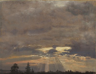 Molnstudie med solstrålar av Johan Christian Dahl