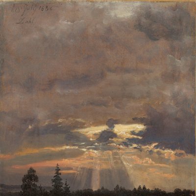 Molnstudie med solstrålar av Johan Christian Dahl