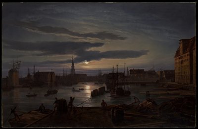 Köpenhamns hamn i månsken av Johan Christian Dahl