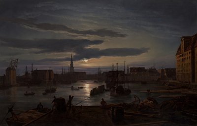 Köpenhamns hamn vid månsken, 1846. av Johan Christian Dahl