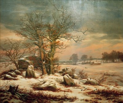 Megalitgrav nära Vordingborg på vintern av Johan Christian Dahl