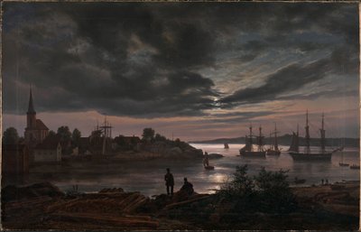 Larvik i månsken av Johan Christian Dahl