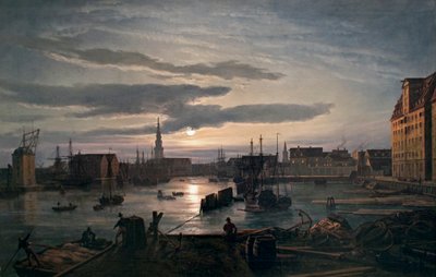 Norska:  Copenhagen Harbour by Moonlight Copenhagen Harbour by Moonlight av Johan Christian Dahl