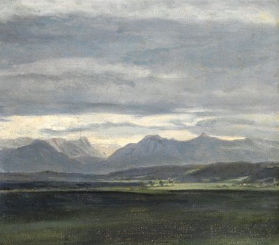 Studie av ett landskap med puderblå himmel över berg av Johan Christian Dahl