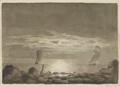 Två fartyg i månsken av Johan Christian Dahl
