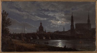 Utsikt över Dresden i månsken av Johan Christian Dahl