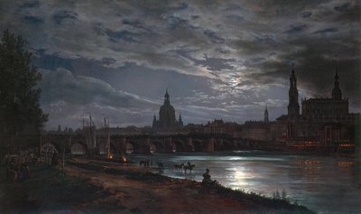 "" Vue de Dresde au clair de lune "" (Utsikt över Dresden i månsken) Peinture de Johan Christian Clausen Dahl (1788-1857) 1839 - Olja på duk Dim 78x130 cm Dresden State Art Collections Dresde av Johan Christian Dahl