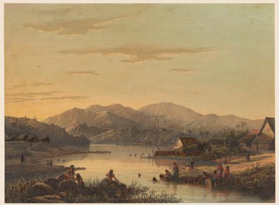 Utsikt över badorten Wenditt på Java Kuststaden Wenditt Af. malang. (Residence Passarouang.) (titel på objektet) av Johan Conrad Greive