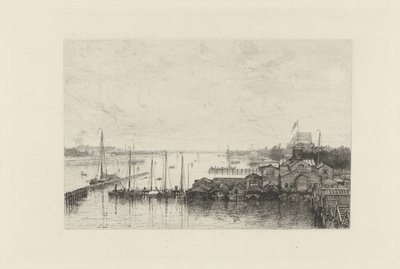 Utsikt över byggnaderna i roddklubben De Hoop av Johan Conrad Greive