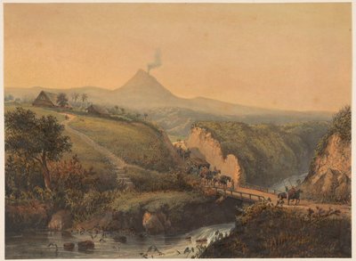 Utsikt över omgivningarna i Malang Landskap i Malangsche (residens i Passarouan.) (titel på objekt) av Johan Conrad Greive