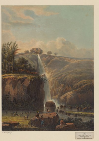 Utsikt över vattenfallet i Singahan Waterfall Singahan (Residency Rembang) (titel på objekt) av Johan Conrad Greive