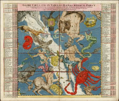 1730 års himlakarta - Globi Coelestis In Tabulas Planas Redacti Pars V av Johan Gabriel Doppelmayr