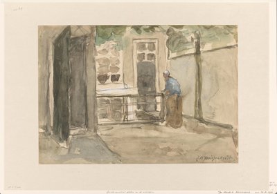 Utsikt över en innergård från konstnärens ateljé i Kazernestraat i Haag av Johan Hendrik Weissenbruch