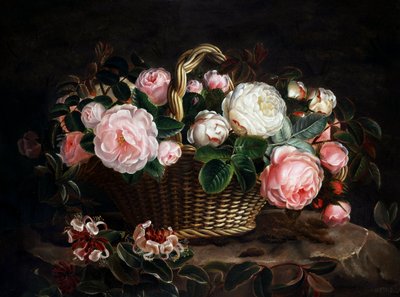 Stilleben med rosor och kaprifol. Peinture de Johan Laurentz Jensen (1800-1856/Danish) Collection privee av Johan Laurents Jensen
