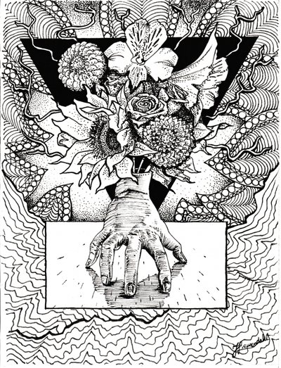Surrealistisk blomreflektion i handen av Johan Liewendahl