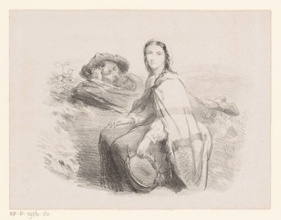 Liggande man och kvinna med tamburin av Johan Michaël Schmidt Crans (attributed to)