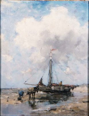 En strandad fiskebåt (bräda) av Johan Scherrewitz