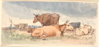 Landskap med tre liggande och tre stående kor av Johan Thomas Lundbye