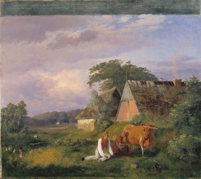 Mjölkningsscen. Illustrerar en dikt av Christian Winther av Johan Thomas Lundbye