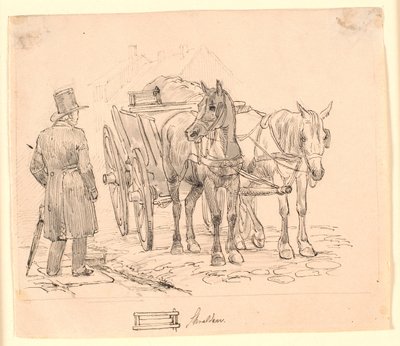 Sopmannens häst. Fnf-ritning av en papperskorg. Illustration till Kaalunds "Fabler för barn". Se kommentar från arkkatalog. av Johan Thomas Lundbye