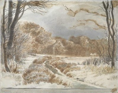 Snölandskap med å. Purlund och Vallø av Johan Thomas Lundbye