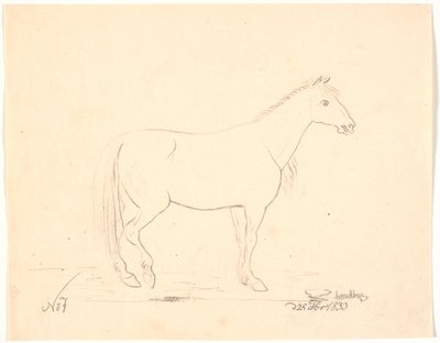 Ståhäst i profil t.h. av Johan Thomas Lundbye