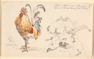 Studieblad med en tupp och en skräppa av Johan Thomas Lundbye