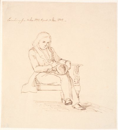 Thorvaldsen sitter i en soffa av Johan Thomas Lundbye