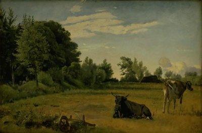 Två kor i som fält nära Vognserup herrgård, Zeeland av Johan Thomas Lundbye