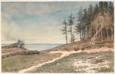 Utsikt mot Kullen från stranden vid Hellebæk av Johan Thomas Lundbye