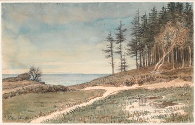 Utsikt mot Kullen från stranden vid Hellebæk av Johan Thomas Lundbye