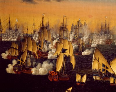 Slaget vid Björkö, nära Stockholm, av Johan Tietrich Schoultz (1754-1807) av Johan Tietrich Schoultz