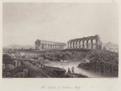 Templen i Paestum, Italien (gravyr) av Johan Wolfensberger