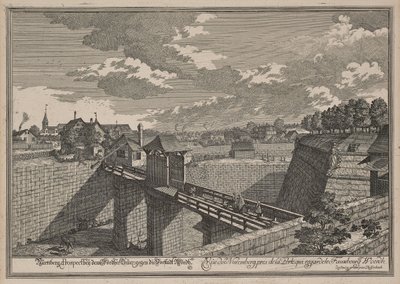 Vy över Wöhrder Türlein i Nürnberg från väster av Johann Adam Delsenbach