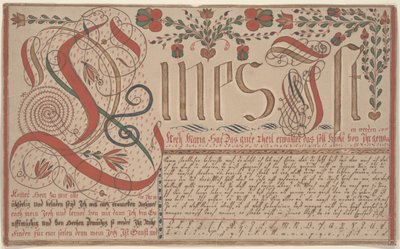 Skrivövning Vorschrift för Esther Hadmänn, Fraktur Måla penna & bläck med wc på papper av Johann Adam Eyer