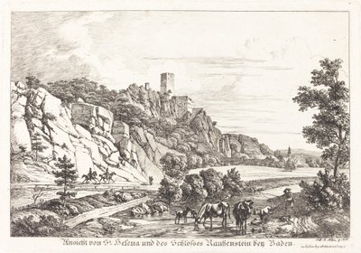 Utsikt över St. Helena och Rauhenstein slott nära Baden av Johann Adam Klein