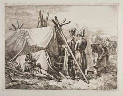 Österrikisk militär vid ett försäljartält av Johann Adam Klein