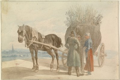 Österrikiska bönder med häst och vagn, med utsikt över Wien i fjärran av Johann Adam Klein