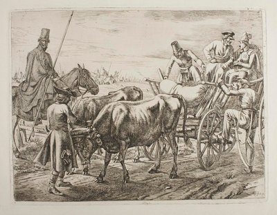 Kosacker stiger in i en vagn av Johann Adam Klein