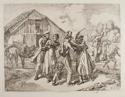 Kosacker tränger in på en bondgård av Johann Adam Klein