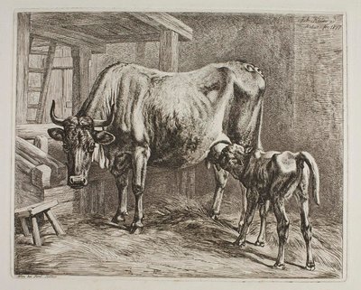 Ko med diande kalv av Johann Adam Klein