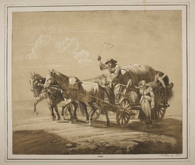 Ungersk bonde kör en vagn med tunnor av Johann Adam Klein