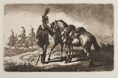 Husar med hästar av Johann Adam Klein