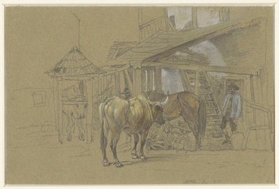 Oxar och en häst vid hovslagaren av Johann Adam Klein