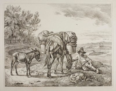 Lastad mula med vilande kusk av Johann Adam Klein