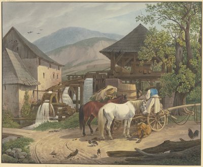 Skär- och kvarnverk i Stickelbergdalen nära Wiener Neustadt vid den ungerska gränsen av Johann Adam Klein