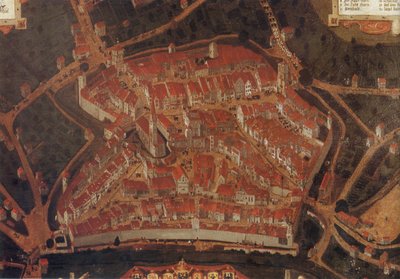 Utsikt över staden Wangen (Allgäu); Stadshus kinder av Johann Andreas Rauch