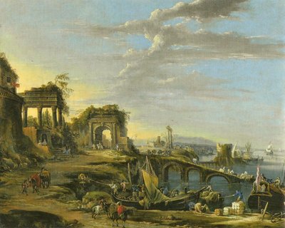 Tyska: Kustlandskap med forntida ruiner av Johann Anton Eismann