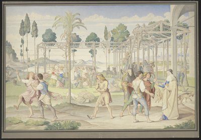 Liknelsen om arbetarna i vingården, inspirerad av Primaticcios Vertumnus trädgård och Poussins Floras rike av Johann Anton Ramboux